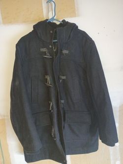 Tommy Hilfiger Dark Wool Duffle Coat with Hood