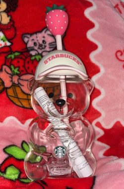Starbucks Pink Strawberry Bearista glass cup *Not $1 Read Description *