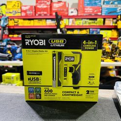 RYOBI USB Lithium Cordless Craft 4-in-1 Stapler/Nailer Kit with 3.0 Ah Battery and Charging Cable