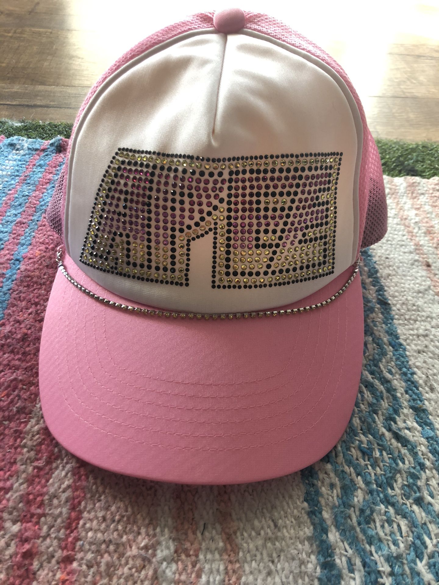 New Bape Swarovski Kiss Logo Trucker Hat Pink