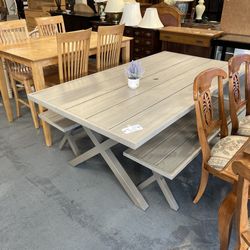 Grey Patio Table And Bench Dining Set (in Store)
