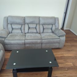 Recliner Sofa Set With Glass Tea Table 