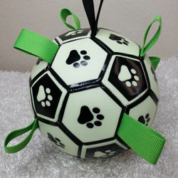QDAN Dog Toy - Glow In The Dark Soccer Ball With Straps- Dog Ball