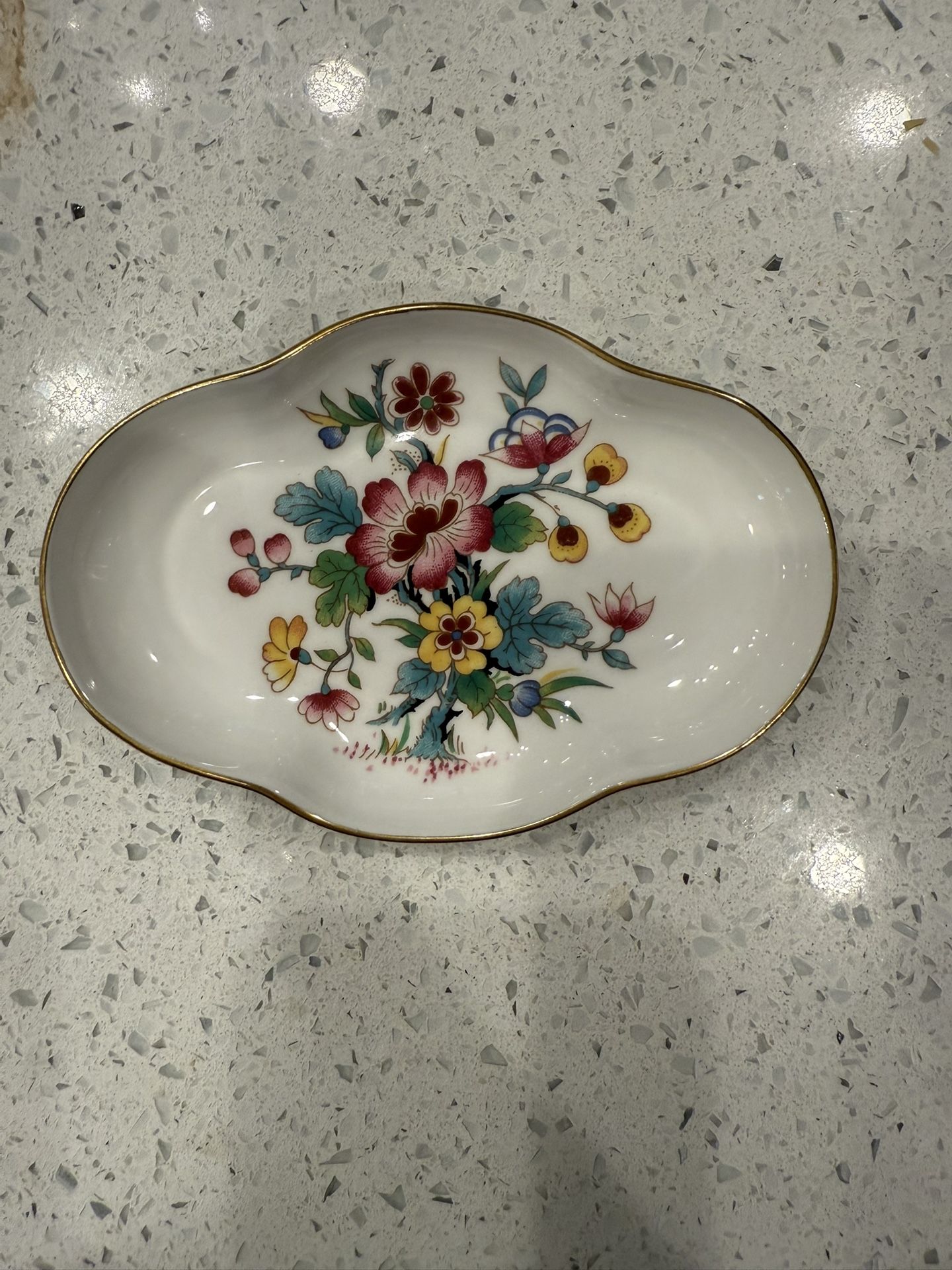Coalport Trinket Dish Tray W/ Gold Trim Ming Rose England Bone China Floral