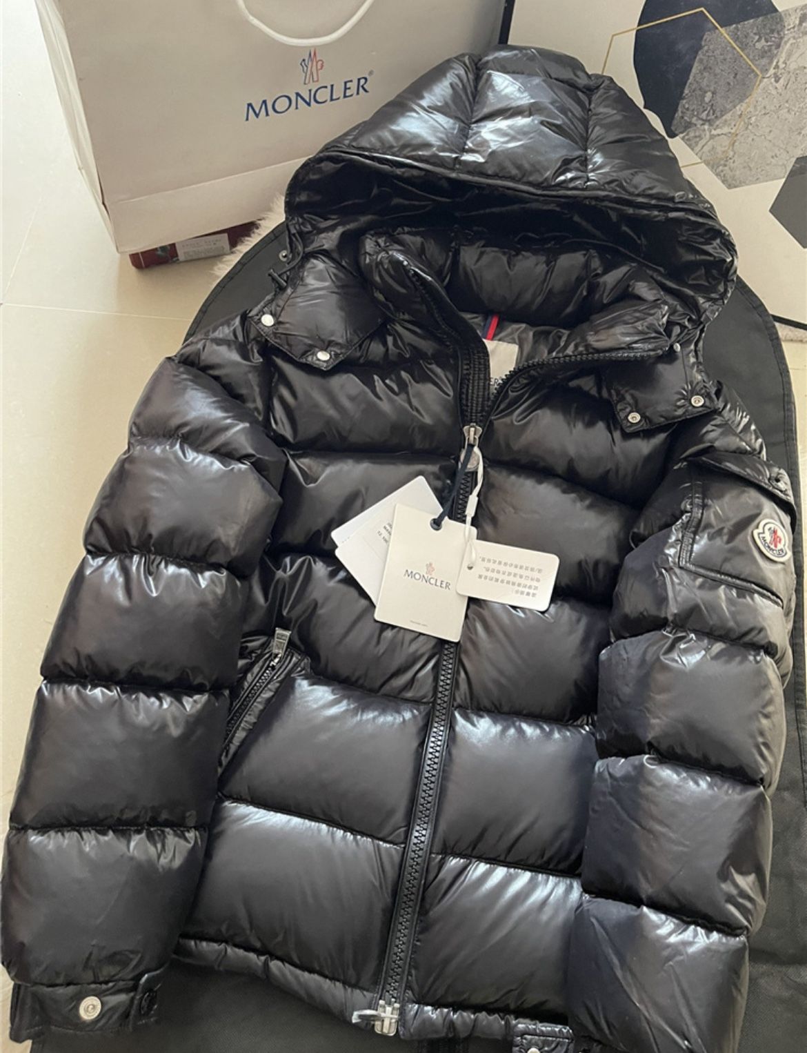 Black Moncler Maya Puffer Coat
