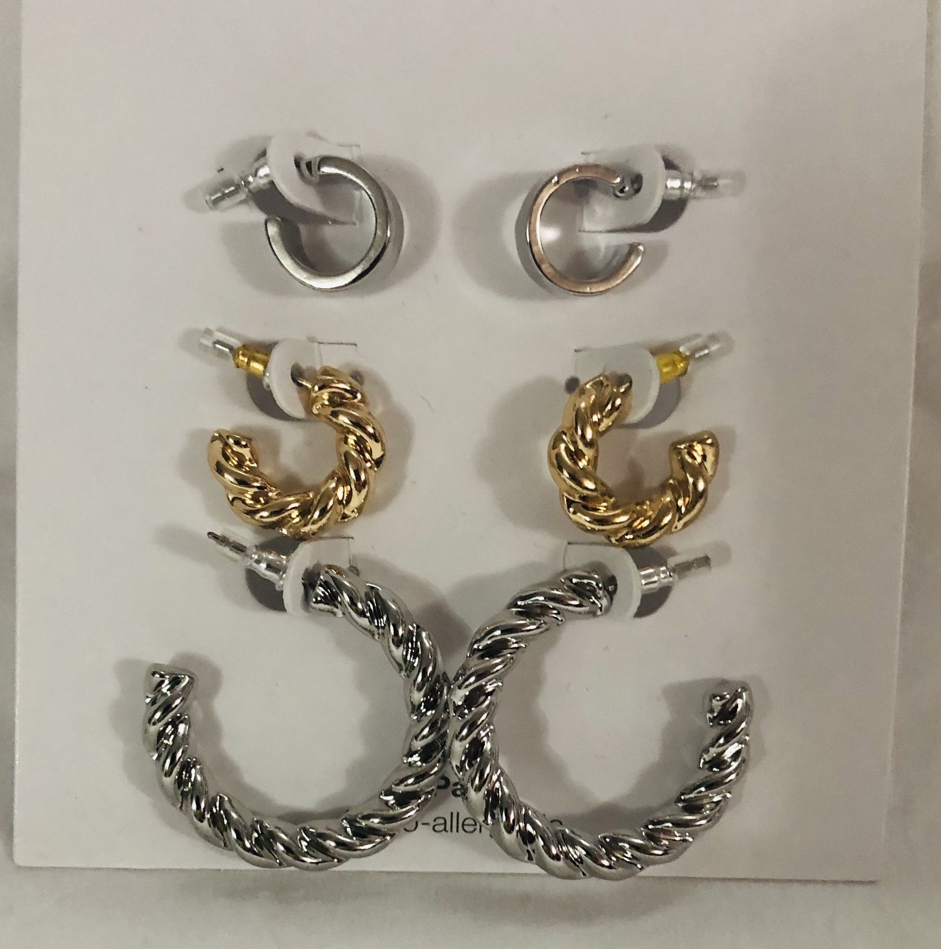 Gold and Silver Tone Twisted 3 Pcs set Hoop Earrings
