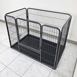 (NEW) $110 Heavy Duty Pet Playpen w/ Plastic Tray, Dog Cage Kennel 4 Panels,  L49” x W32” x H35”