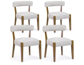 Wooden Dining Chairs Set of 4 Upholstered Kitchen & Dining Room Linen Fabric Chairs Mid Century Modern Dining Woven Chairs Low Back, Beige Fabric bran