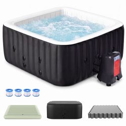 Inflatable Hot Tub Set, 6 Person 73" Energy Efficient Hot Tub SPA with Bubble Jet, Heater Pump, 4 Filters, Insulated Tub Cover and EVA Floor Mat, Port