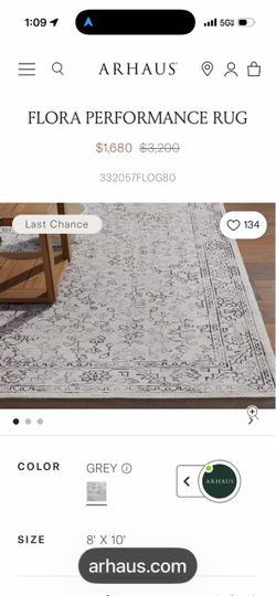Arhaus Flora Performance Rug 8x10 Grey
