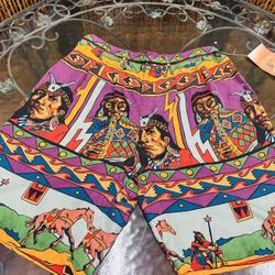 VTG 80s 90s Silk Club Native American AOP Silk Shorts NWT Unisex Deadstock Men L
