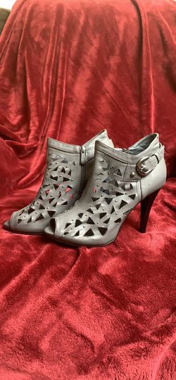 Real Leather Laser Cut Peep Toe Ankle Booties