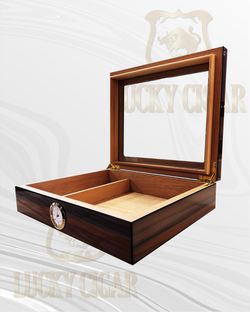Desk Humidor with Glass Top – 25-Count Red Wood Cigar Humidor