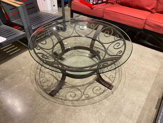 Wrought Iron Round Glass Top Patio Table