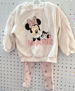 H&M Disney Cream Minnie Mouse & Figaro 2-Piece Sweatshirt and Leggings Set
