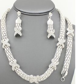 3 piece silver rhinestone set