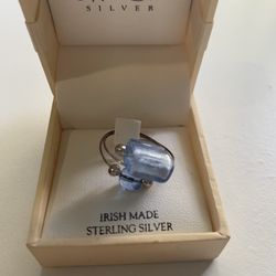 Silver wire ring with blue beads