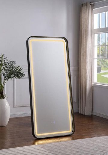 LED Standing Mirror with Bluetooth Speaker Black Dressing Room Salon Greenroom | Espejo