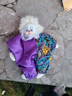 Porcelain Clown Doll with Fabric Costume