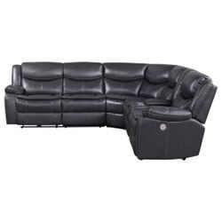 POWER MOTION SECTIONAL BLACK LEATHER 