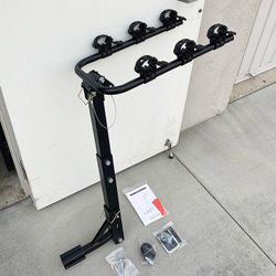 (NEW) $49 Tilt Folding 3-Bike Mount Rack Bicycle Carrier 2” Hitch 110lbs Max w/ No-Wooble U Bolt & Straps