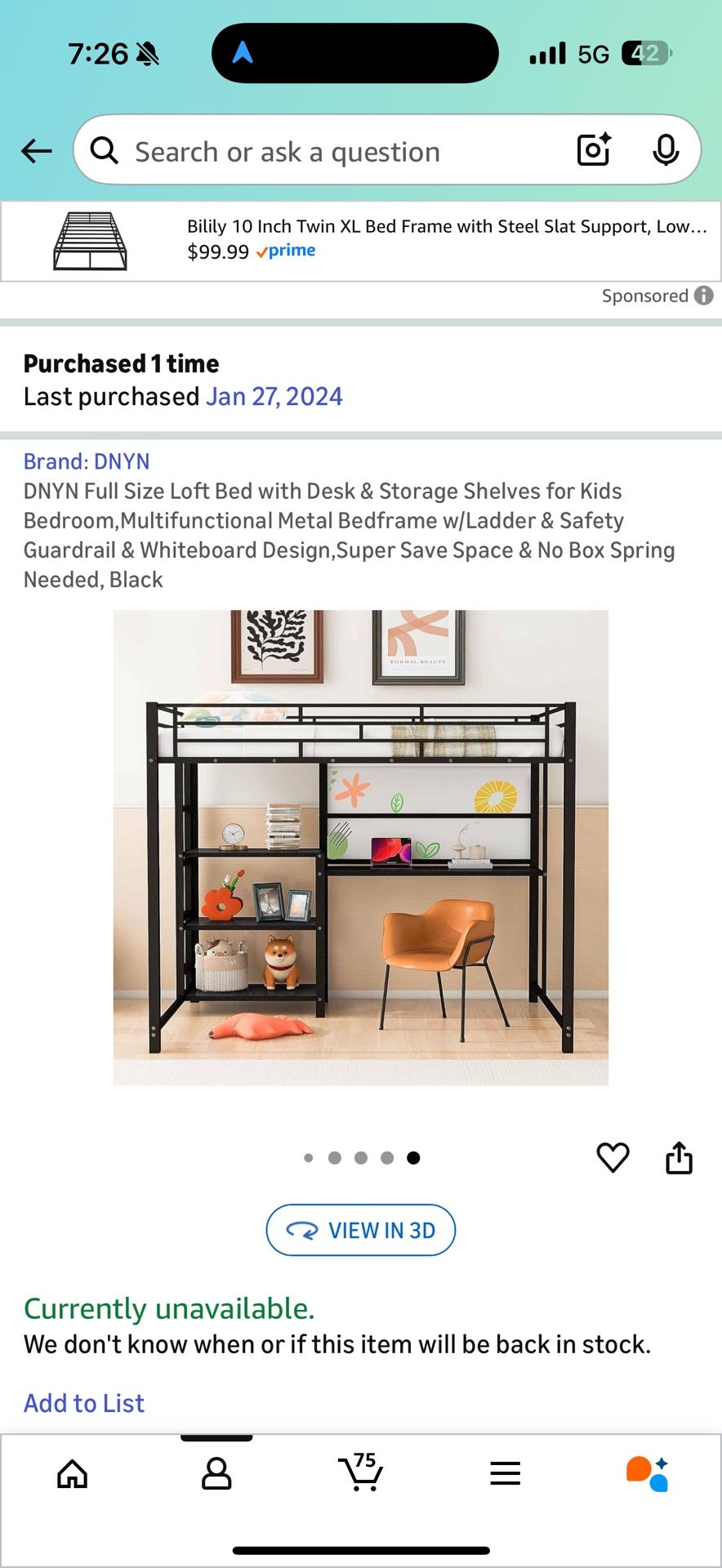Full Size Loft Bed with Desk & Storage Shelves