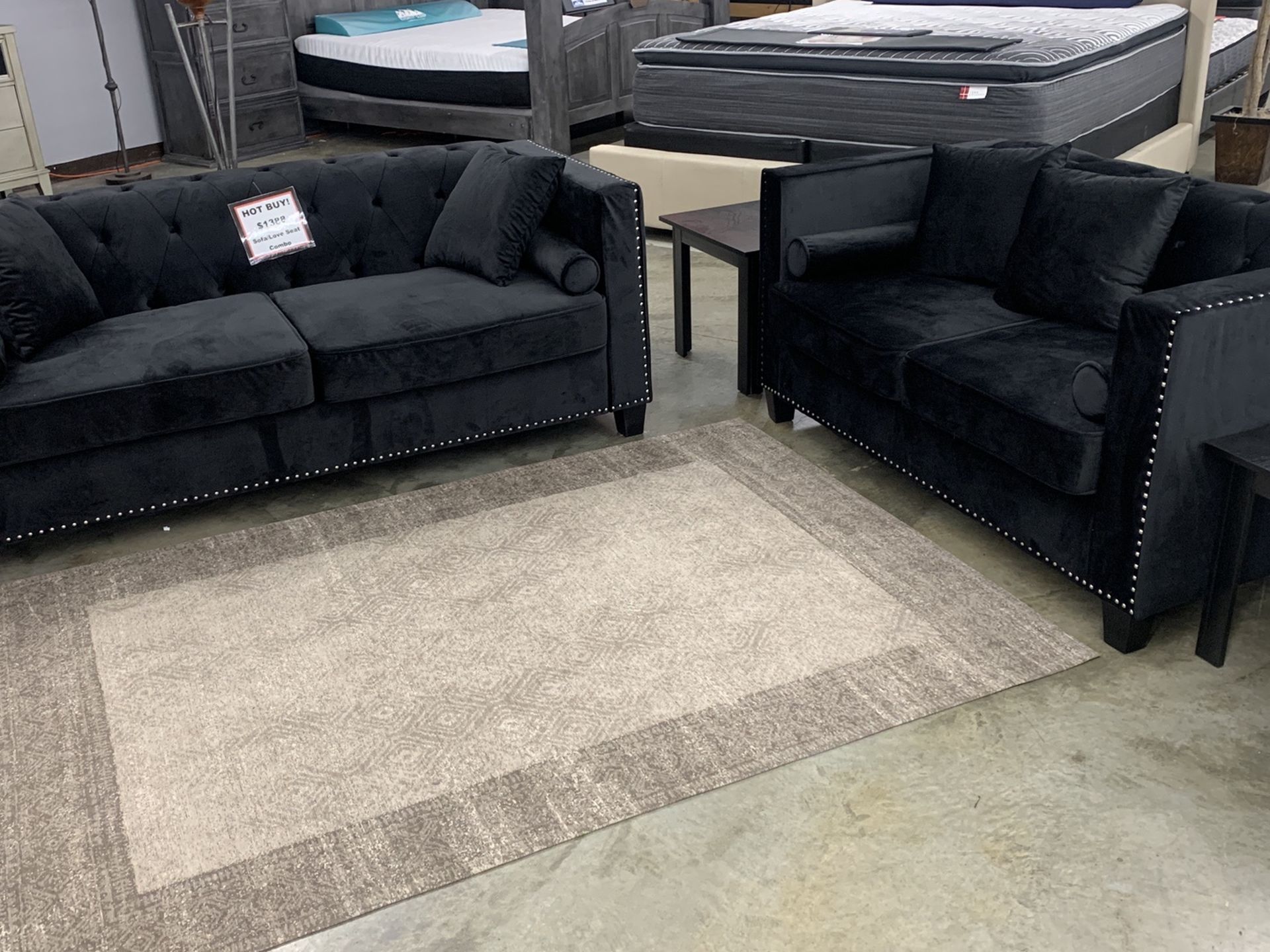 Beautiful Black Velvet Sofa And Love Seat Combo On Sale Now!!