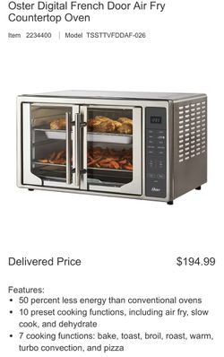 Oster Air Fryer Countertop Toaster Oven, French Door and Digital Controls
