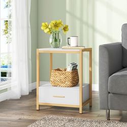 New Gold Nightstand with Drawer and Storage Shelf