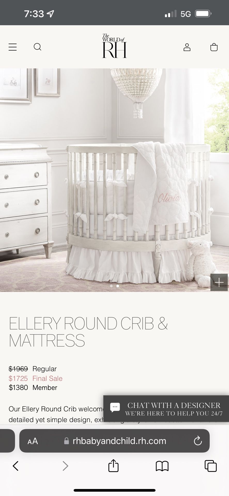RH ( Restoration Hardware Baby & Child) ELLERY ROUND CRIB & MATTRESS