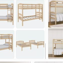NEW WOOD TWIN OVER TWIN BUNK BED MATTRESSES NOT INCLUDED 