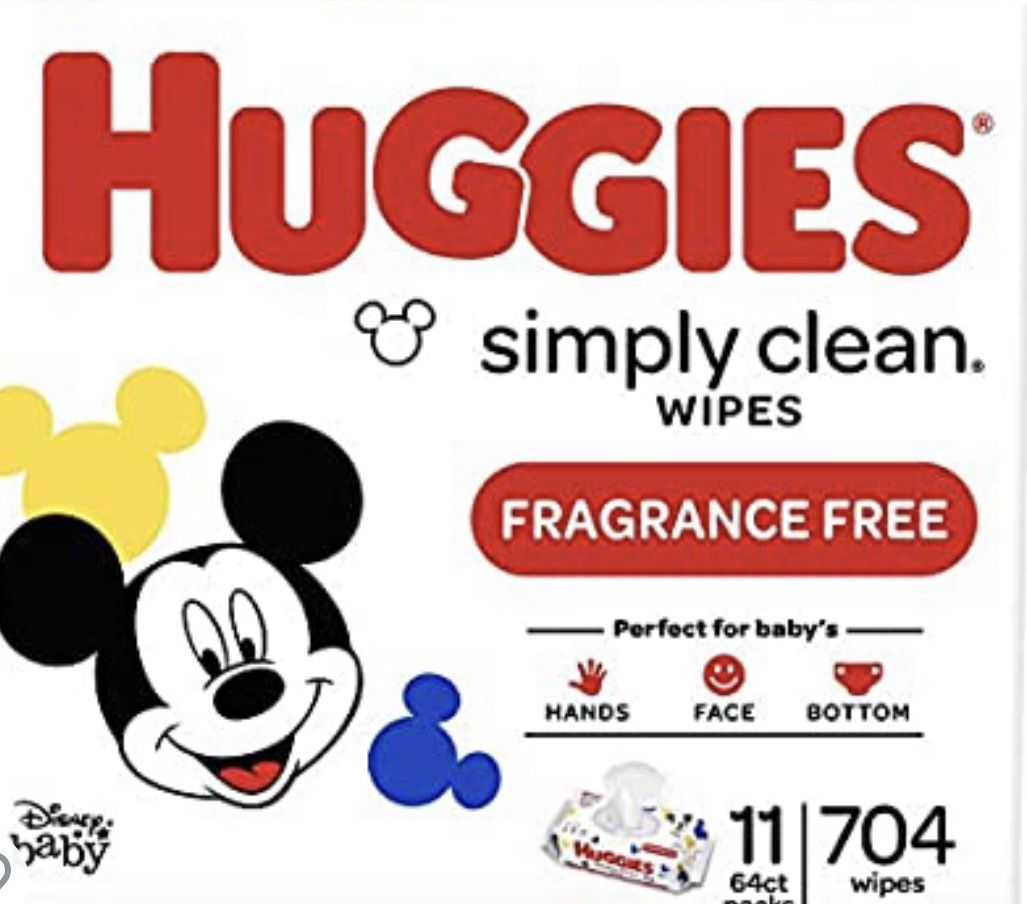 Huggies Simply Clean Unscented Baby Wipes, 11 Flip-Top Packs (704 Wipes Total)
