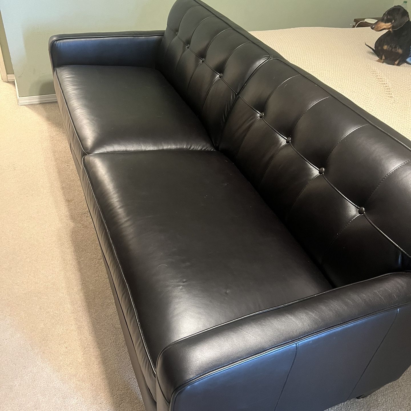 Sleek Black Leather Couch 87” Wide