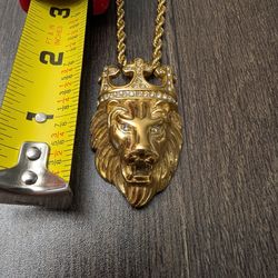 Stainless Steel Gold Chain With Lion Medallion 