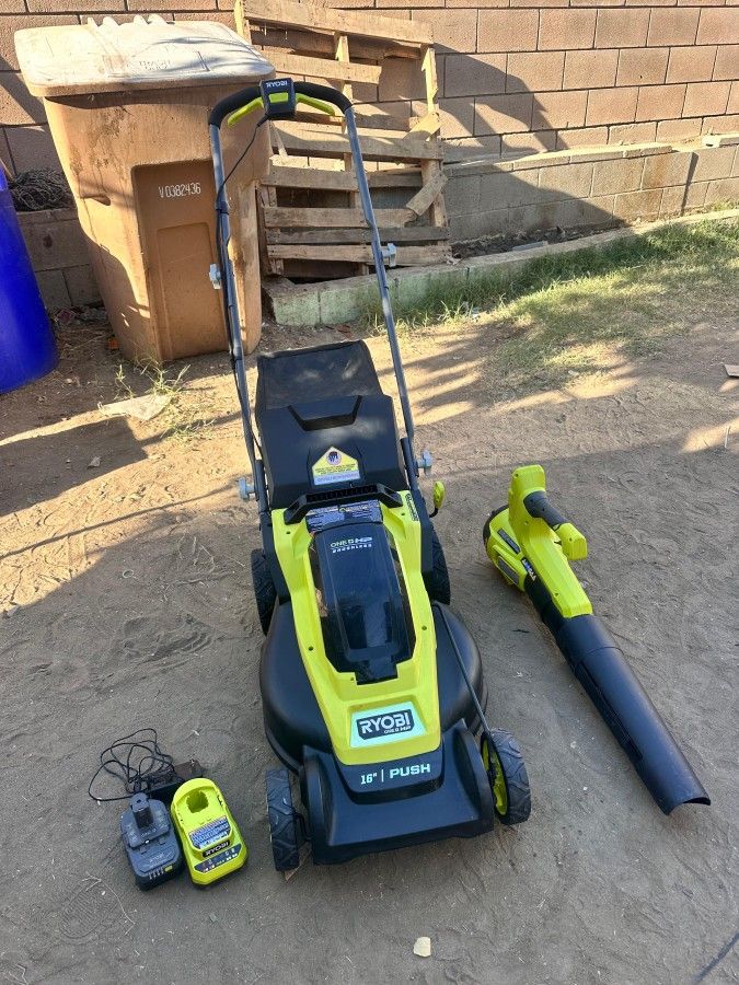 RYOBI
ONE+ 18V 16 in. Cordless Battery Walk Behind Push Lawn Mower and Blower with 4.0 Ah Battery and Charger