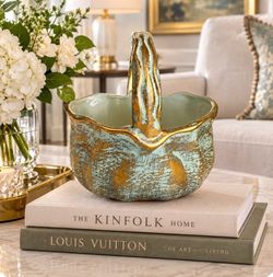 Vintage Granada Gold Tone Brushed STANGL #3621 Oval Handled Basket 5.5”w 5.5”h
