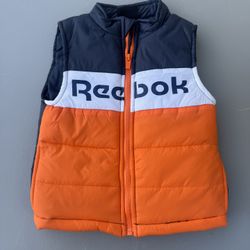 Reebok Kids Puffer Vest 4T / 4Y Colorblock Orange Navy White Insulated Zip Vest