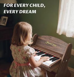 LeeQee Baby Piano for Toddlers, 25 Keys Wooden Piano for Kids with Volume Control, Mini Digital Music Educational Instrument Toy, Dual Power Mode Port