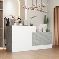 86.6" Modern Minimalist White Rectangular Reception Desk With Open Shelves