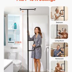 Floor-to-Ceiling Transfer Pole, Tension Mounted Bathroom Grab Bar with Anti-Slip Curve Handle, 300 Lbs