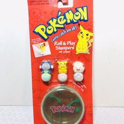 Vintage 1995-1996 Pokemon Roll & Play Stampers Toys New Pickachu Poliwhirl Chansey