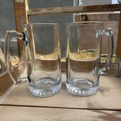 2 Large Glass Beer Mugs