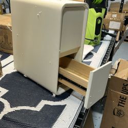 HOCAT 7.8" W Faux Leather Narrow Nightstand, Modern Fully-Assembled Bedside Table with 2 Drawers, Wood Night Stand Small Accent End Table & Side Table