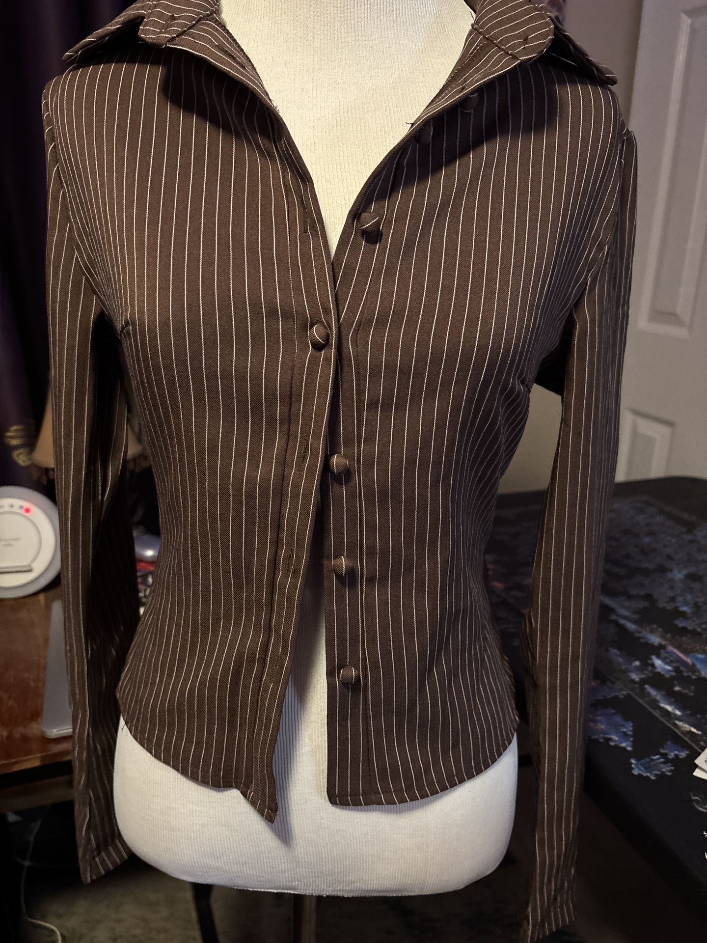 Striped long sleeve button up business casual