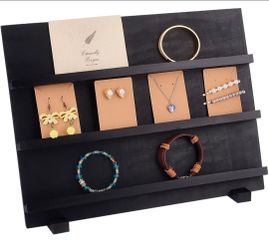 3-Tier Wooden Display Stand Earring Holder Sticker Display Retail Jewelry Display Riser Removable Showcase with Slots Earring Display Card Holder