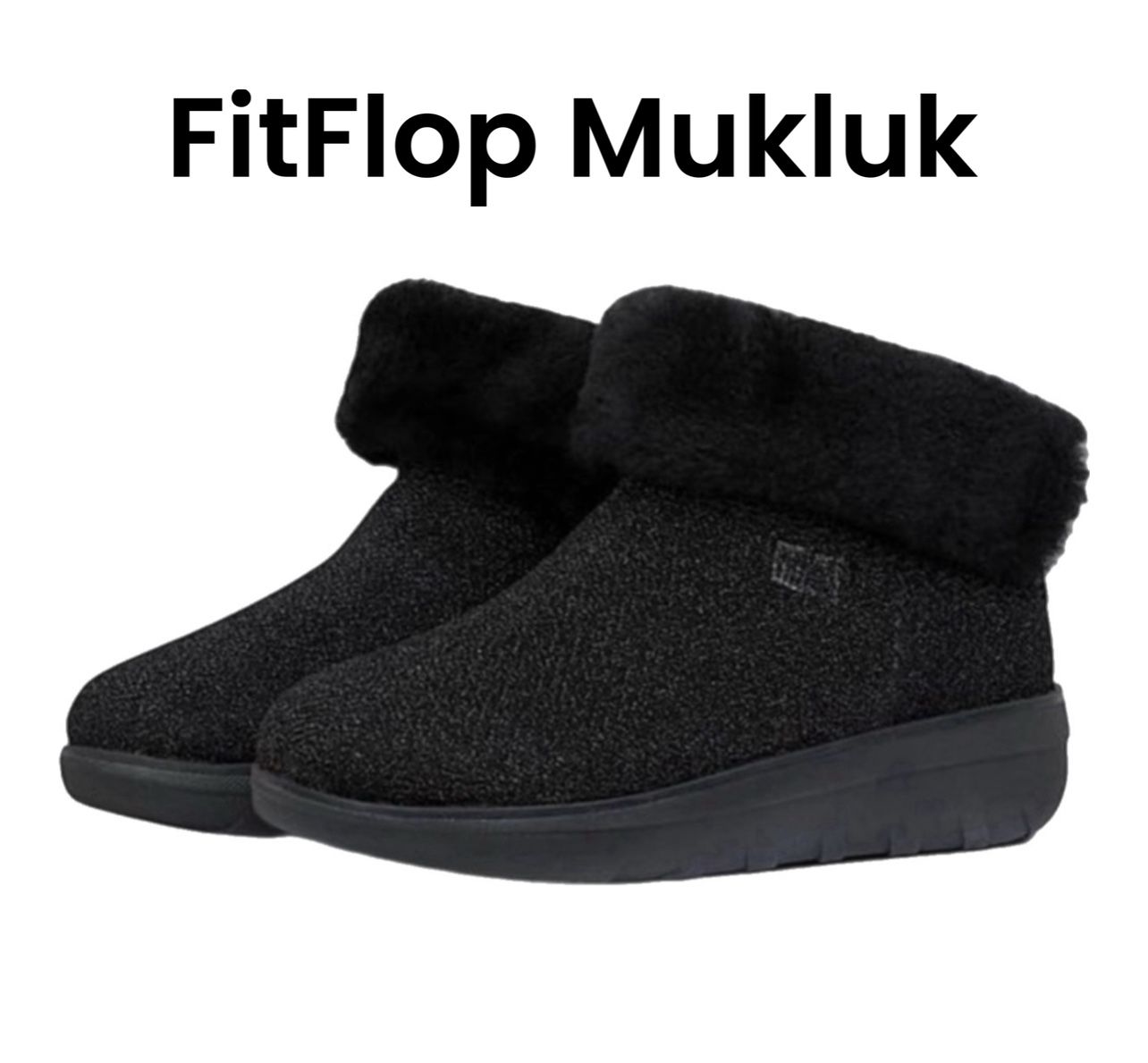 LIKE NEW! FitFlop Mukluk III Metallic Ankle Boots All Black