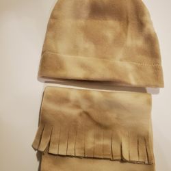 New  Tan Tye Dye Fleece Beanie Hat/scarf Set Adult sz Hand Crafted