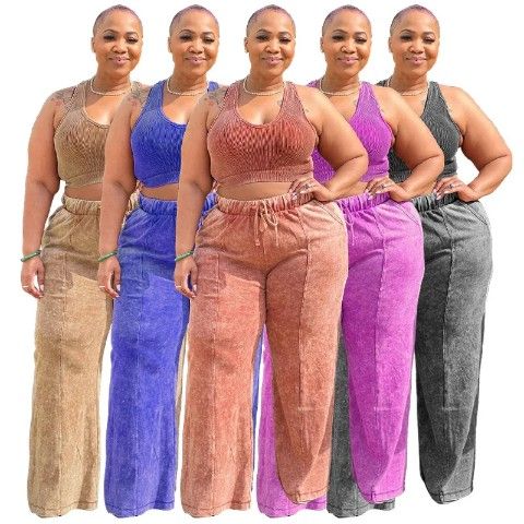 Ladies Crop Top Wide Legged Set