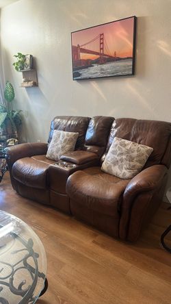 Moving  sales !! Leather couch with chair & table coffee with two side tables