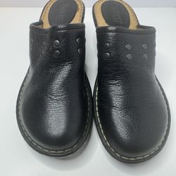 Born Black Leather Studded Wedge Mules Size 7 